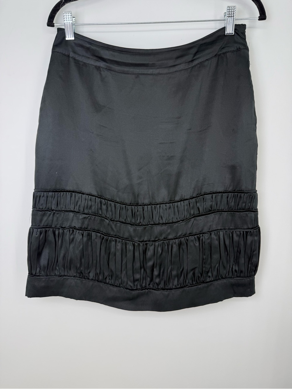 Tintoretto Black 100% Silk Ruffle Above The Knee Skirt Womens 10 Office 90s